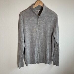 Reiss Sweater Mens XL Grey Merino Wool Quarter Zip Pullover Knit Casual Flaws